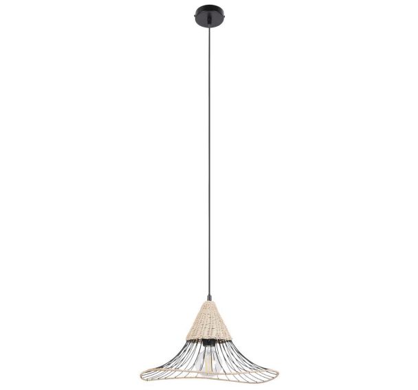Suspension métal et rotin LIZZIE Ø40 cm noir/naturel Corep