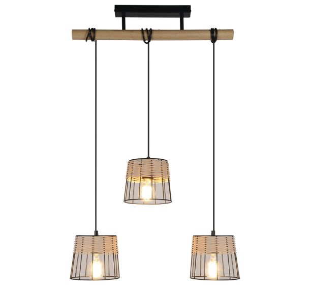 Suspension métal et rotin noir mat INDAH 3 lumières L59cm naturel Corep