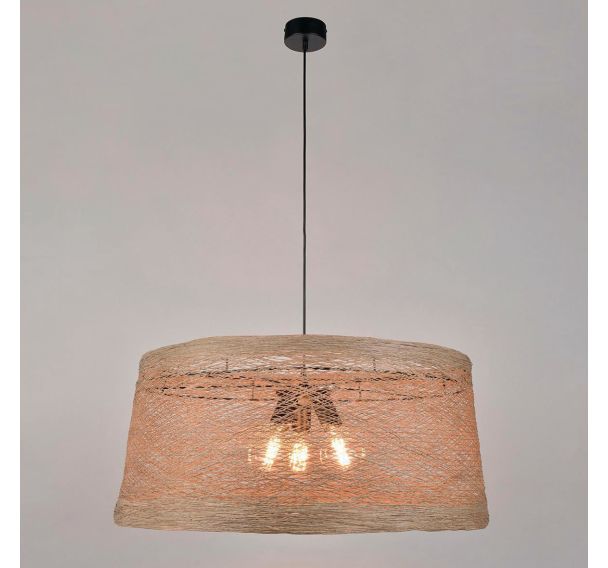 Suspension tambour 3 lumières en ficelle tressée naturel
