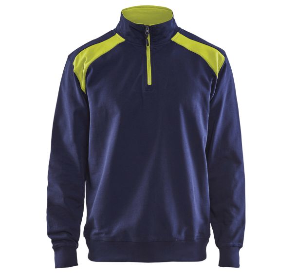Sweat col camionneur bicolore marine/jaune fluo