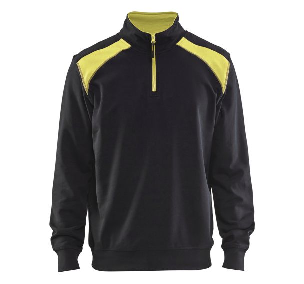Sweat col camionneur bicolore noir/jaune fluo