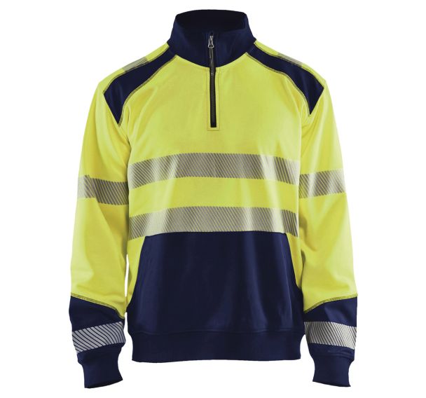 Sweat col camionneur haute visibilité jaune fluorescent/marine