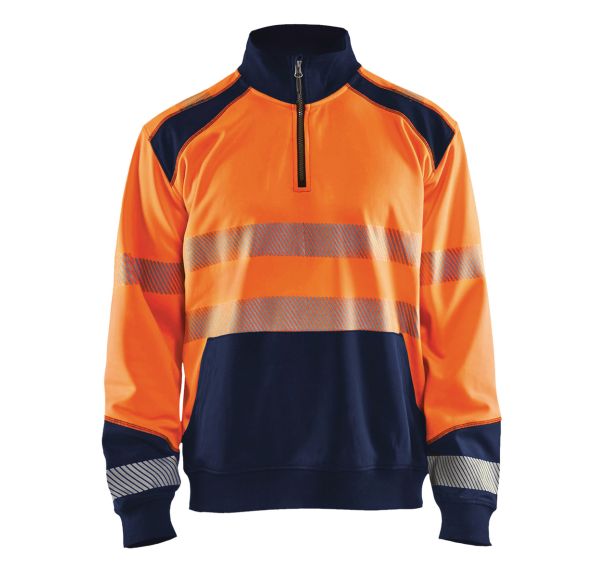 Sweat col camionneur haute visibilité orange fluorescent/marine