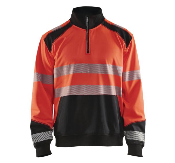 Sweat col camionneur haute visibilité rouge fluorescent/noir