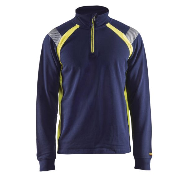 Sweat col camionneur marine/jaune fluorescent
