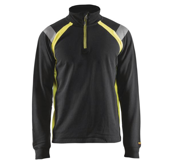 Sweat col camionneur noir/jaune fluorescent