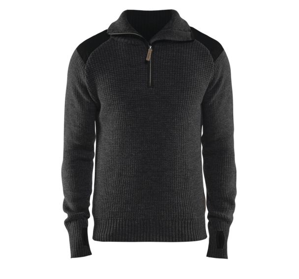 Sweat en laine col zippé gris foncé/noir