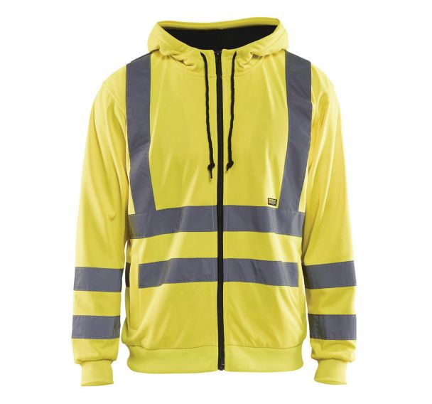 Sweat zippé à capuche haute visibilité jaune fluorescent
