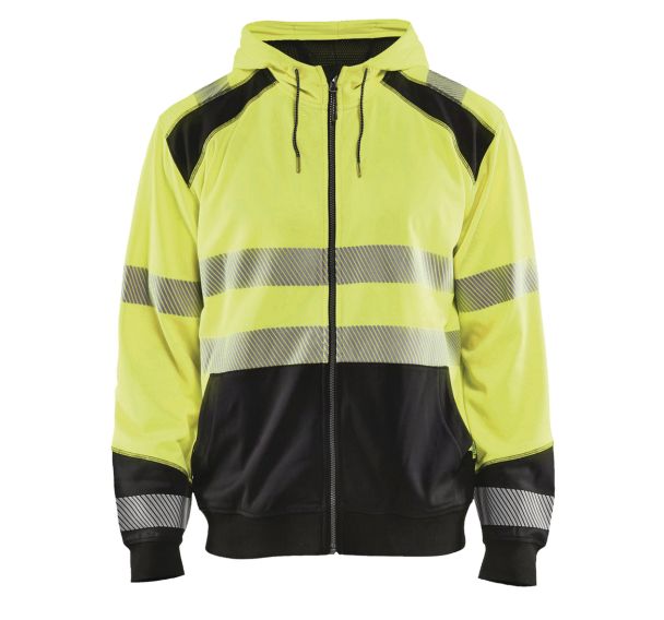 Sweat zippé à capuche haute visibilité jaune fluorescent/noir