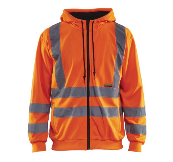 Sweat zippé à capuche haute visibilité orange fluorescent