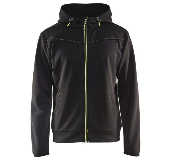Sweat zippé à capuche noir/jaune fluorescent
