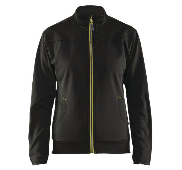Sweat zippé femme noir/jaune fluorescent