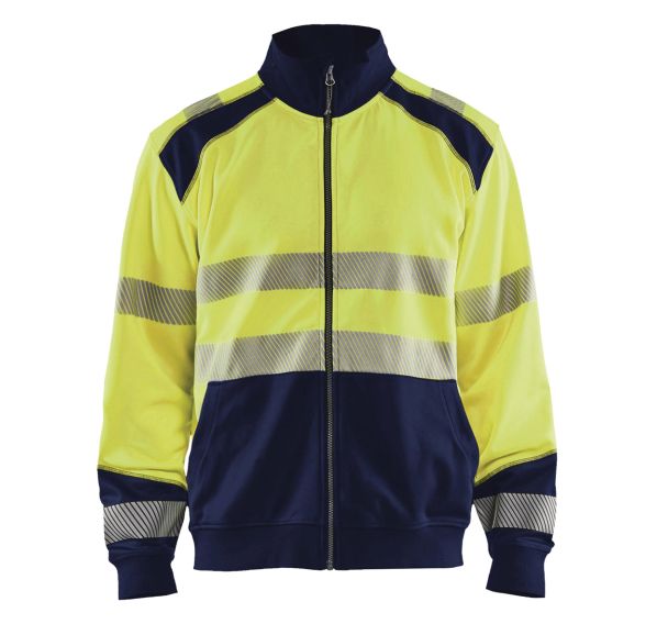Sweat zippé haute visibilité jaune fluorescent/marine