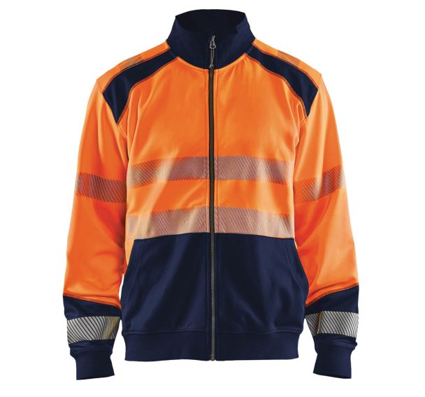 Sweat zippé haute visibilité orange fluorescent/marine