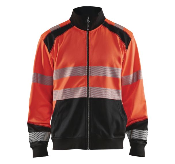 Sweat zippé haute visibilité rouge fluorescent/noir