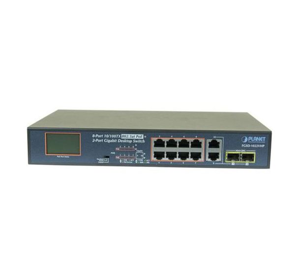 Switch 8P PoE+ 120W, écran LCD, 2G et 2SFP
