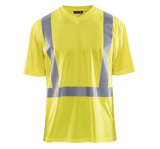 T-Shirt haute visibilité col en V anti-UV anti-odeur jaune fluorescent