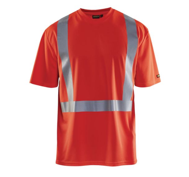 T-Shirt haute visibilité col en V anti-UV anti-odeur rouge fluorescent