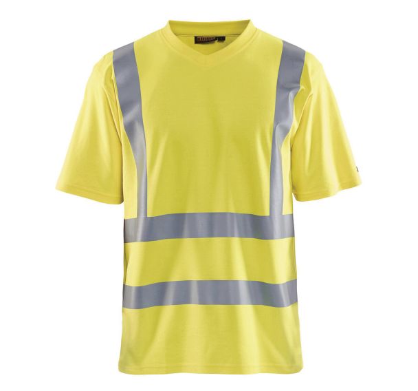 T-Shirt haute visibilité col en V anti-UV jaune fluorescent
