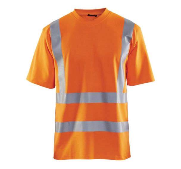 T-Shirt haute visibilité col en V anti-UV orange fluorescent