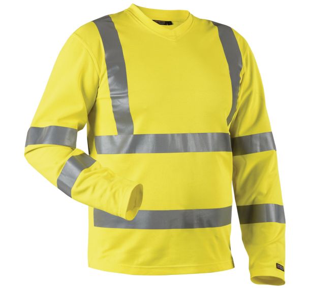 T-Shirt manches longues HV col en V jaune, matière respirante