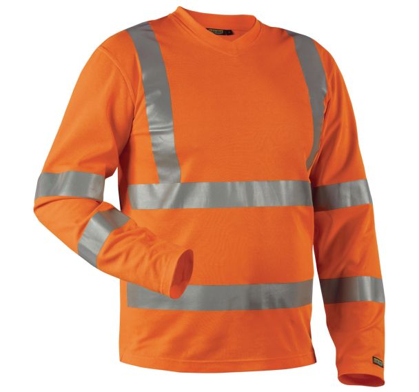 T-Shirt manches longues HV col en V orange, matière respirante