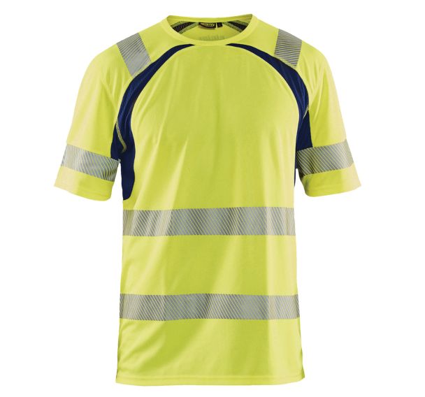 T-shirt anti-UV haute visibilité jaune fluorescent/marine