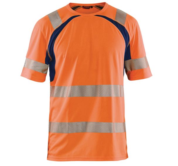 T-shirt anti-UV haute visibilité orange fluorescent/marine