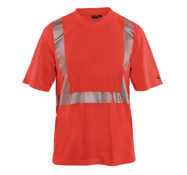 T-shirt anti-UV haute visibilité rouge fluorescent, col en V