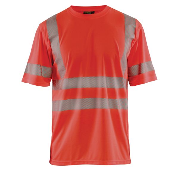T-shirt anti-UV haute visibilité rouge fluorescent, col rond