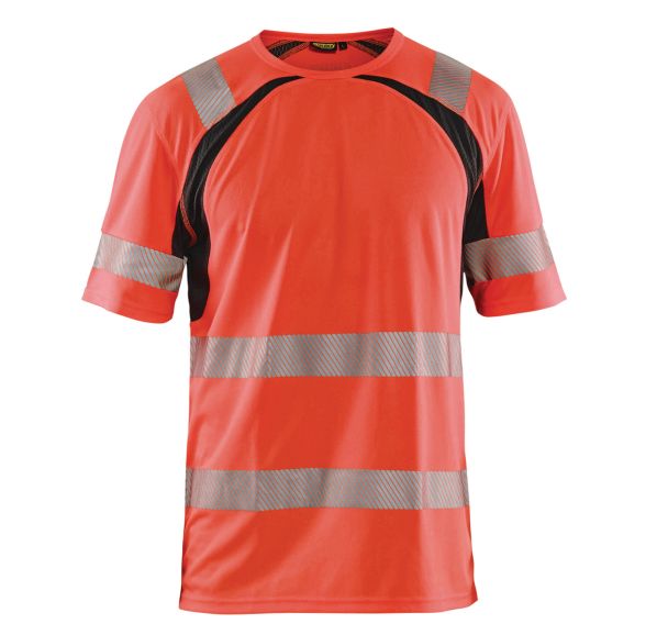 T-shirt anti-UV haute visibilité rouge fluorescent/noir