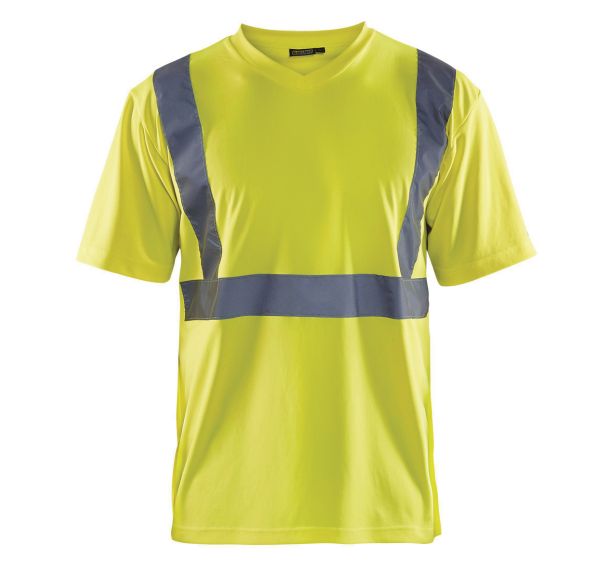 T-shirt haute visibilité col en V jaune fluorescent