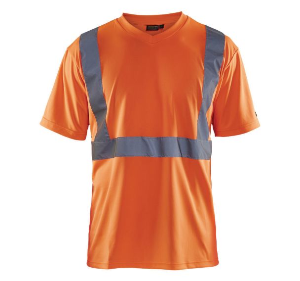 T-shirt haute visibilité col en V orange fluorescent