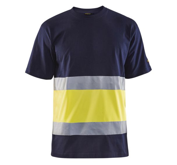 T-shirt haute visibilité col rond marine/jaune fluorescent