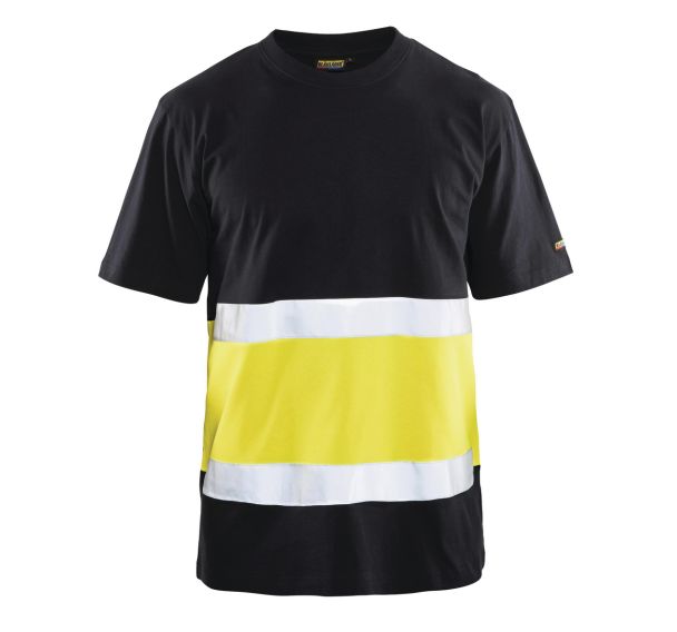 T-shirt haute visibilité col rond noir/jaune fluorescent