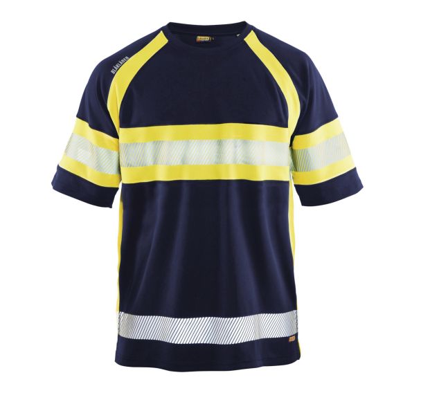 T-shirt haute visibilité marine/jaune fluorescent, matière respirante
