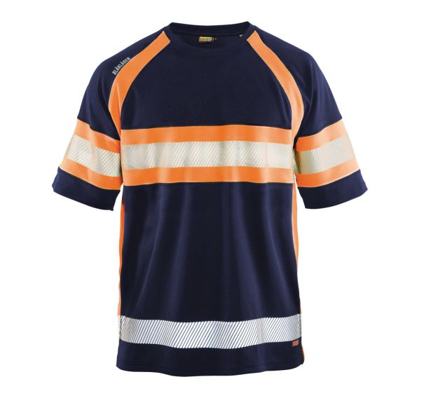 T-shirt haute visibilité marine/orange fluorescent, matière respirante