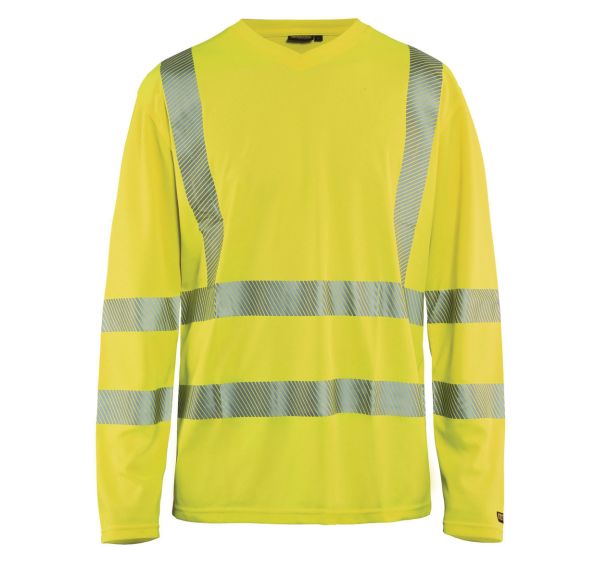 T-shirt manches longues haute visibilité col en V anti-UV jaune