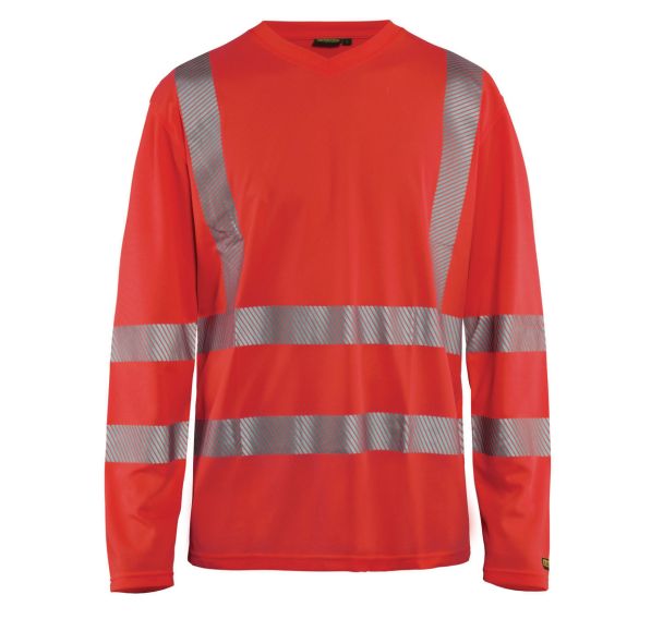 T-shirt manches longues haute visibilité col en V anti-UV rouge