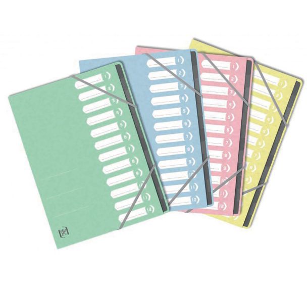TRIEUR OXFORD TOP FILE+ A4 AGRAFE 12 POSITIONS ASSORTIS PASTEL