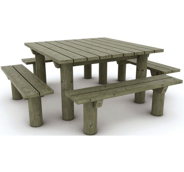 Table-bancs Evens 215x215x75 cm - pin traité