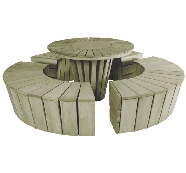 Table + 3 bancs cintrés Hélios Mobextan