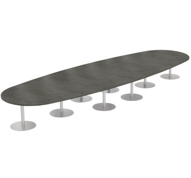 Table Elbia 630x200 cm 24/26 personnes plateau 30 mm pied corolle Béton/Alu