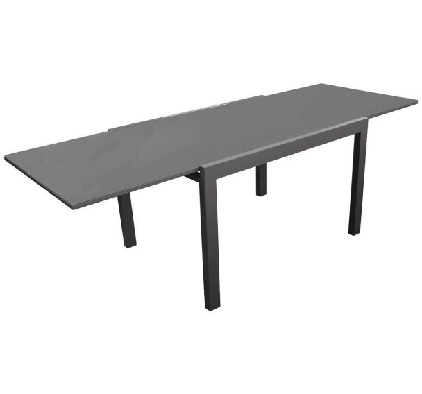 Table Elise 140/240 cm verre chassis graphite/plateau grey