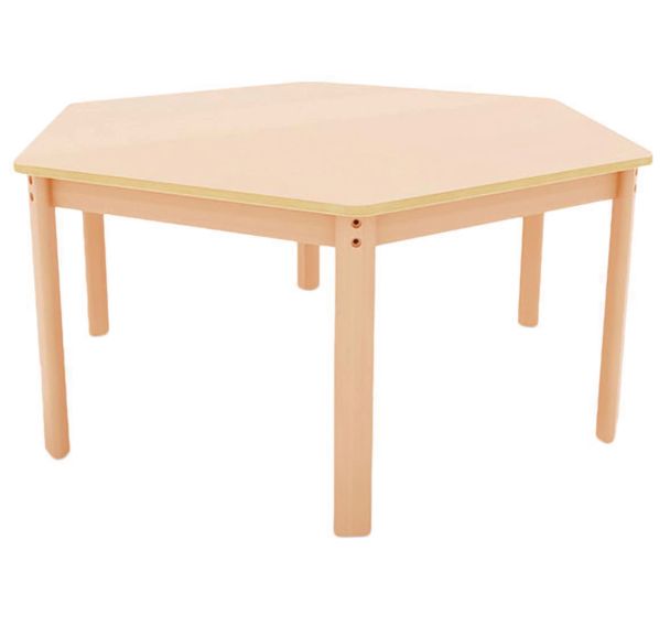 Table Ergo hexagonale T4 - T5 - T6 piètement bois hêtre