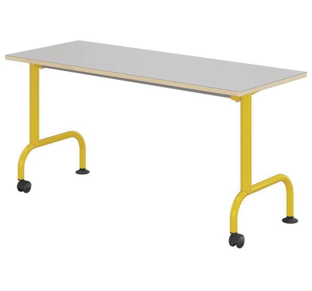 Table Lem mobile 130x50cm fixe strat. gris chants alaisés - Mobidecor