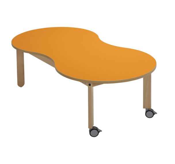 Table Lili avec roulettes piétement hêtre plateau cacahuète