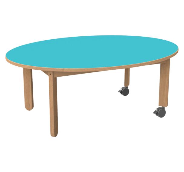Table Lili avec roulettes piétement hêtre plateau ovale