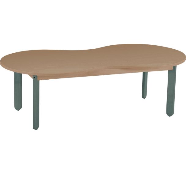 Table Lili cacahuète, plateau hêtre, piétement bois couleur