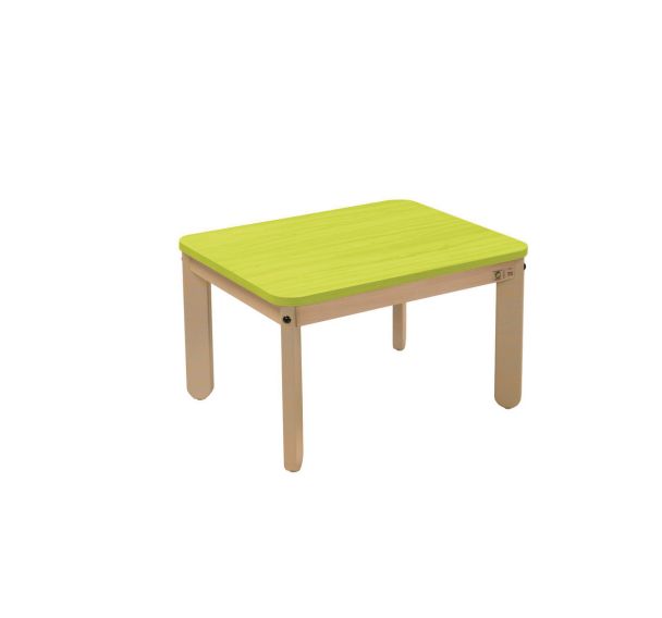 Table Lili carrée, plateau couleur, piétement bois hêtre